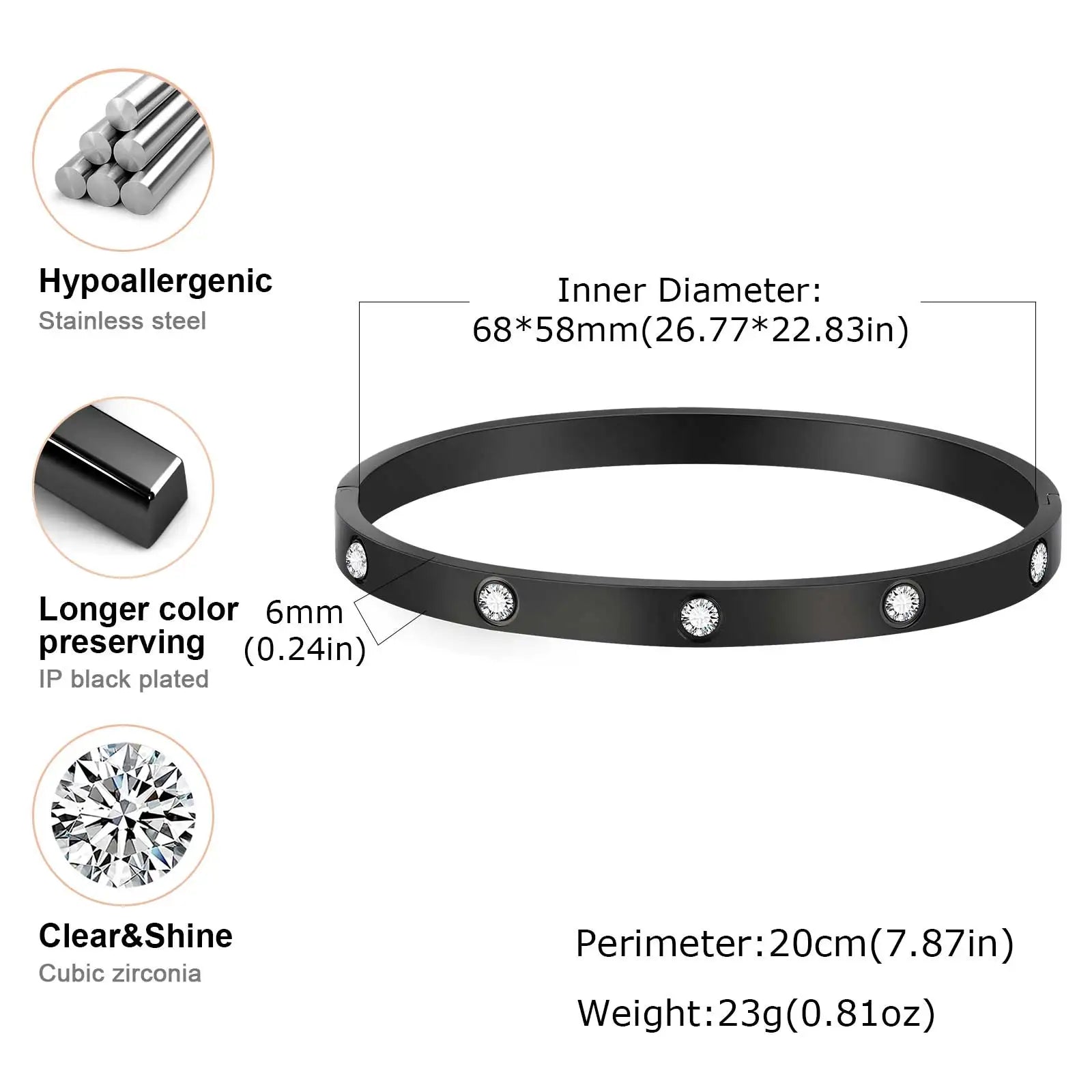 Iced Out CZ Bangle Bracelet 6mm — Stainless Steel