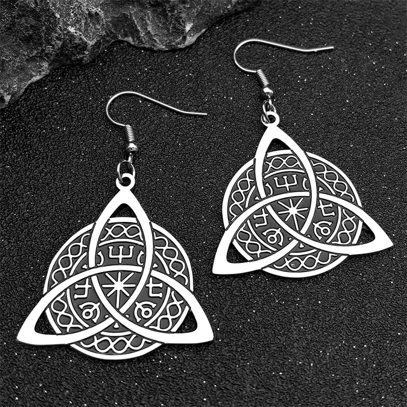 Celtic Silver Earrings Retro Witch Knot Pattern
