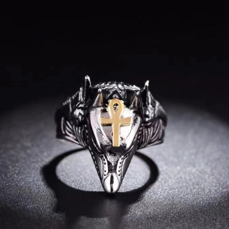 Wolf Anubis Steel Ring Death Head Self Defense