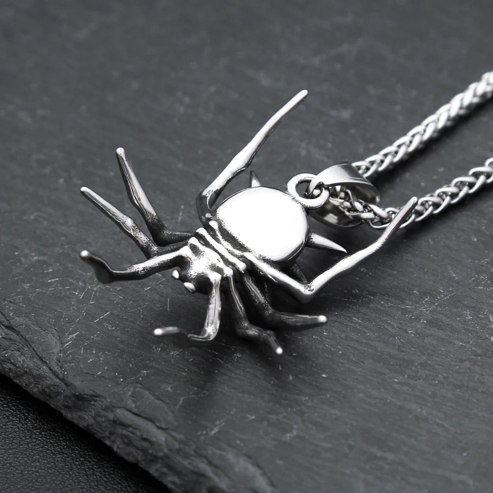 Gothic Vintage Stainless Steel Spider Pendant Fashion Punk Unique Animal Necklaces For Men Women Party Jewelry