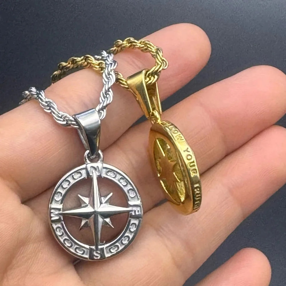 Compass Pendant Necklace — Stainless Steel
