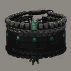 Green Eye Leopard Head & Crown Crystal Bracelet — Stainless Steel