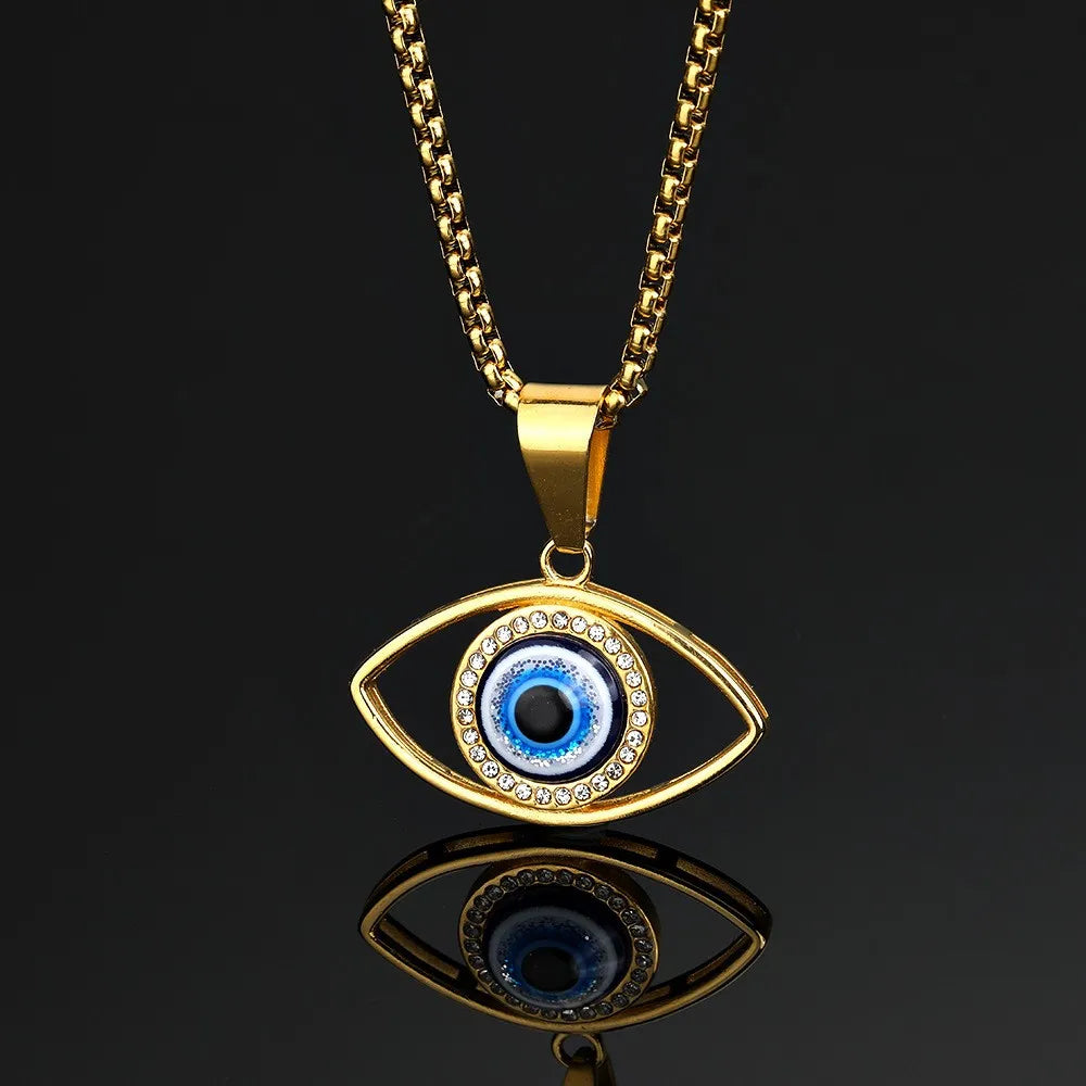 Nwe Vintage Eye of Fortune Pendant Necklace for Women Steel and Titanium Personality Gothic Chain Necklaces Jewelry Gift