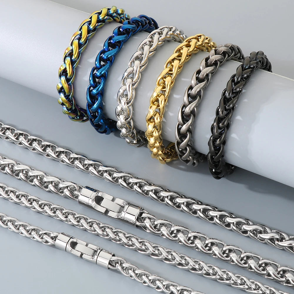 Classic Men's 4/6/8/10mm Wide Link Chain Bracelet Necklace Set for Man 6 Color Available 65CM Long Stainless Steel