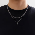 1 piece, men's stainless steel stacked necklace, hip-hop stainless steel round tip cone hanging  necklace, friend gift.jvv