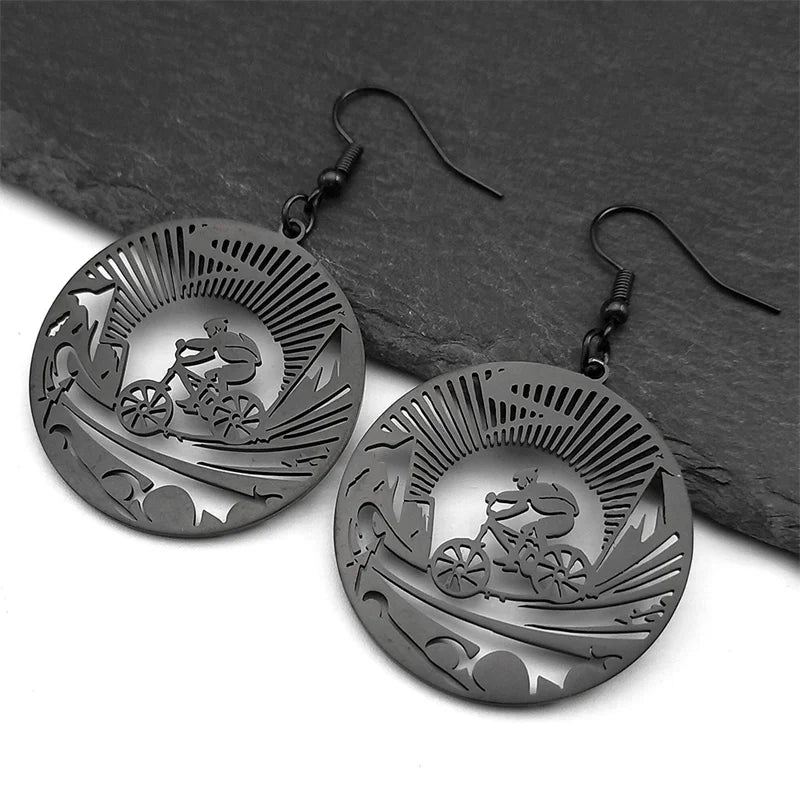 Steel Earrings Bicycle Sports Bikers Hollow Drop