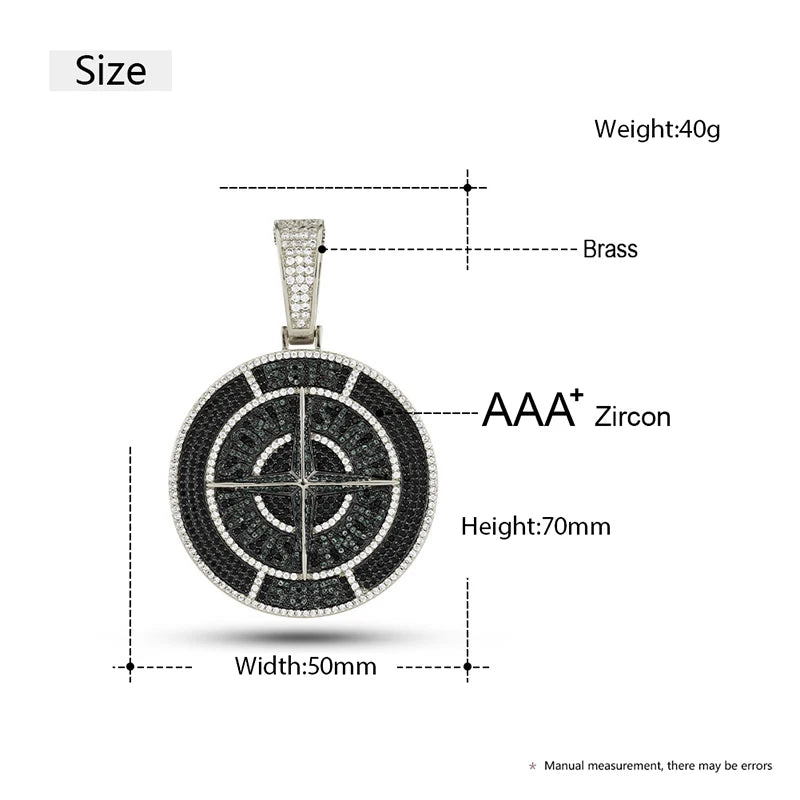 Trendy Round Zircon Copper Pendant Necklace for Men Fine Hip Hop Jewelry Pendant with Rope Chains