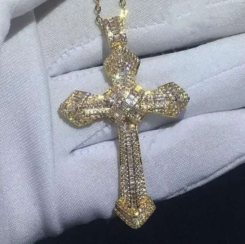 Shiny Ice Crystal Zircon Christian Cross Pendant Men and Women Hip Hop Trend Jewelry Catholic Amulet Necklace