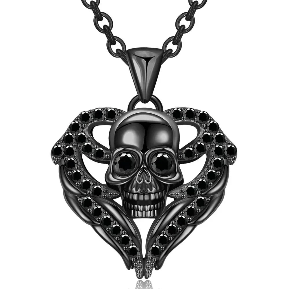 Iced Out Skull Black Pendant Necklace