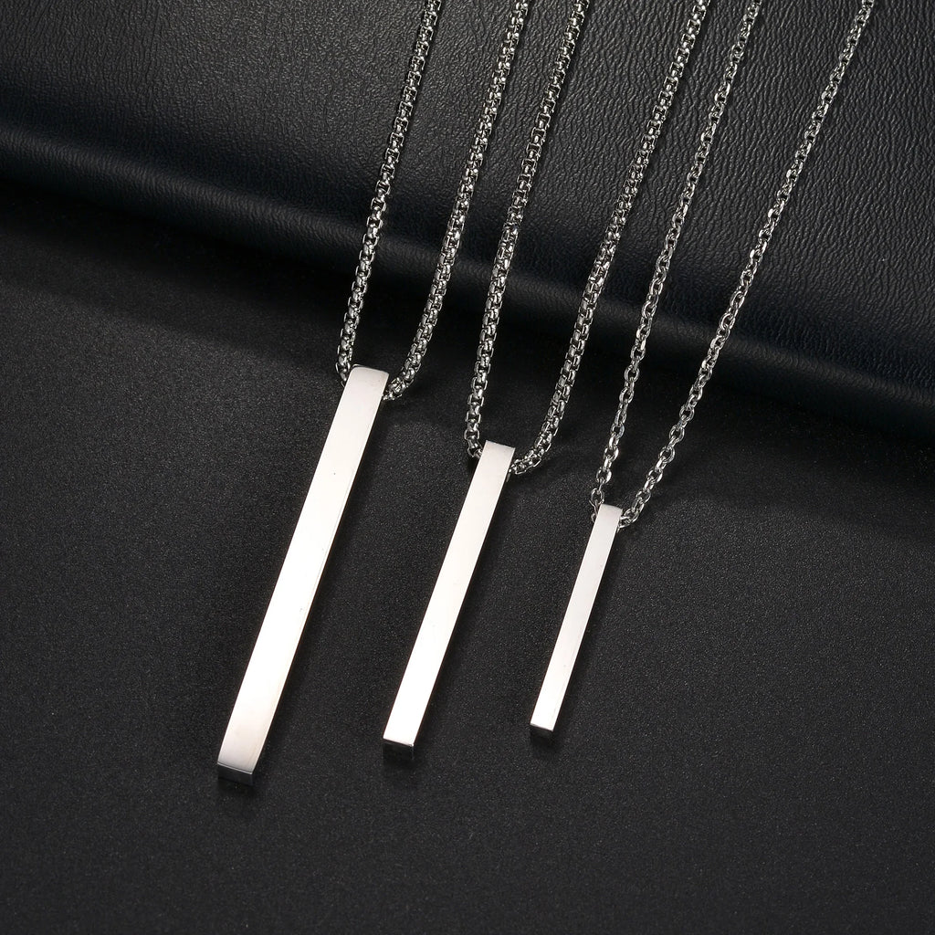 Minimal Wishing Bar Pendant Necklace — Stainless Steel