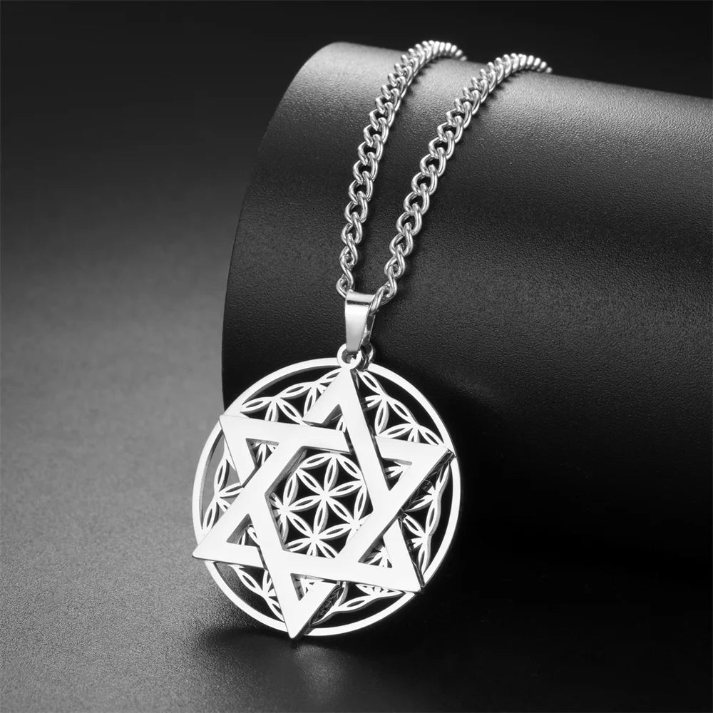 Flower of Life Star Pendant Necklace — Stainless Steel