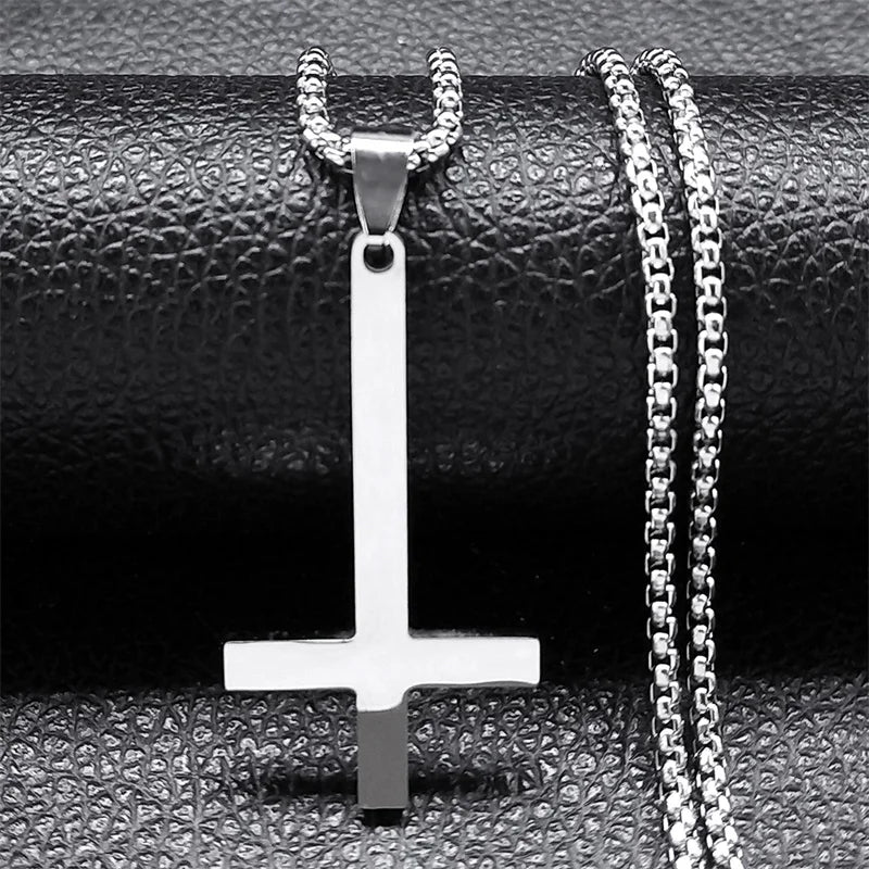 Witchcraft Pagan Stainless Steel Upside Down Cross Necklace Women/Men Inverted Cross Necklace Jewelry collier N8373S02