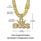 Men's Cool Hip-hop Rhinestone Letter BOSS Pendant Necklace, For Men Fashion Iced Out Bling Zircon Cuban Thick Chain