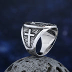 St. Christopher Polished Cross Ring — 316L Stainless Steel