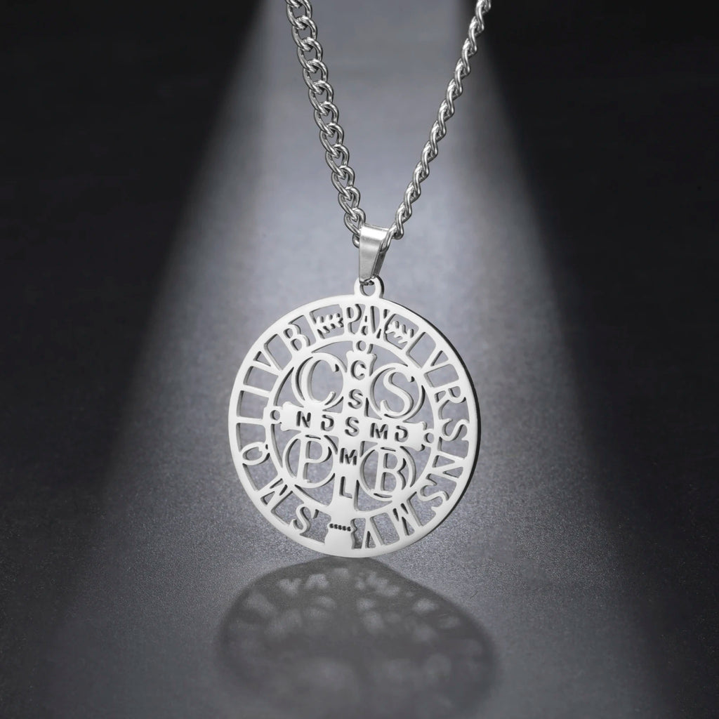 Sipuris St. Benedict's Cross Hollow Pendant Necklace For Women Men Michael Medal Charm Amulet Religious Jewelry