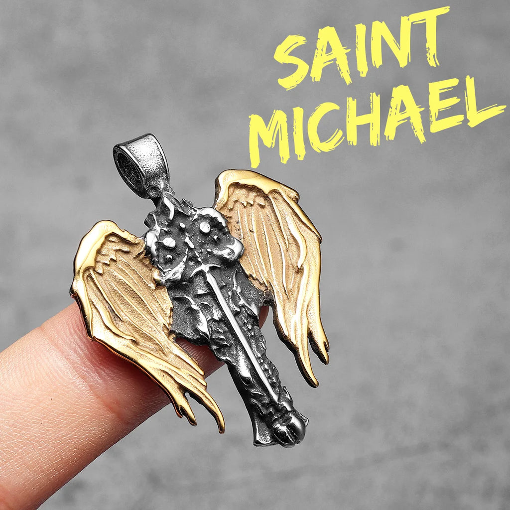 Archangel Pendant 316L Stainless Steel St.Michael Wings Necklaces Men Powerful Amulet Chain Punk Jewelry Best Gift Dropshipping