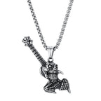 Gothic Hip Hop Skull Skeleton Guitar Necklace for Men Punk Instruments Pendant Stainless Steel Chain Neck Rock Jewelry Accessory