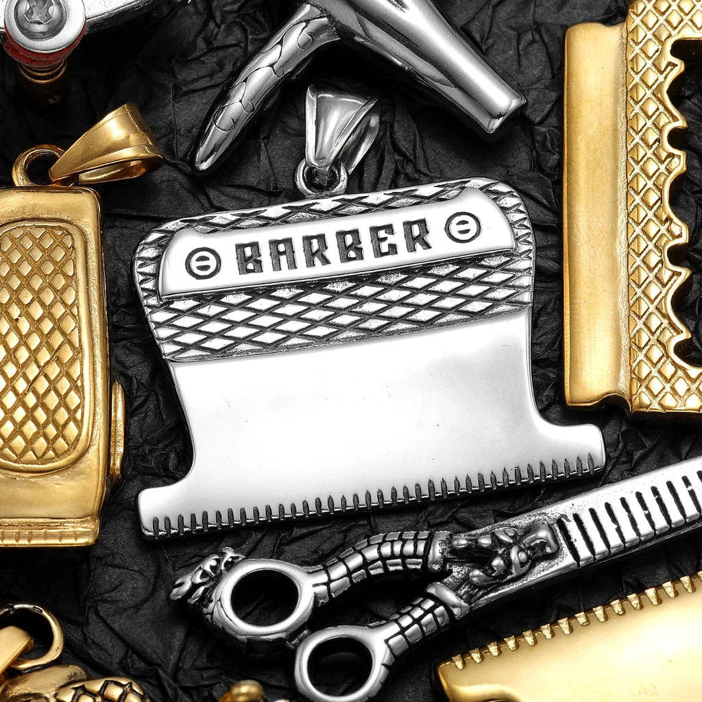 Barber Tools Pendant Necklace — Stainless Steel