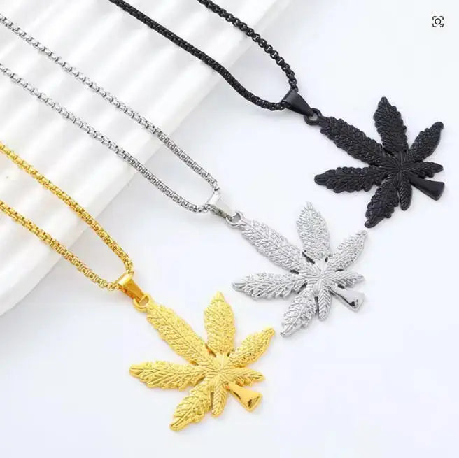 Maple Leaf Pendant Necklace — Stainless Steel