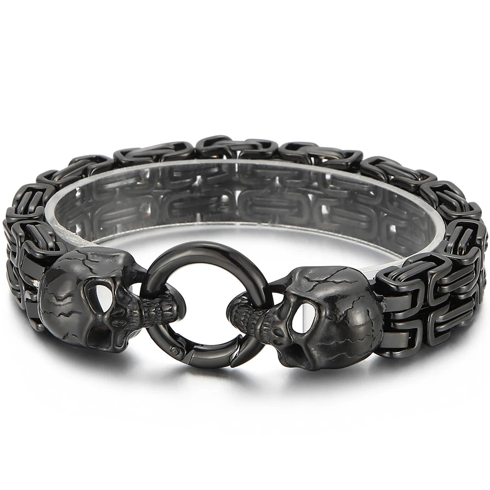Gothic Skull Bracelet For Man 316L Stainless Steel Skeleton Charm Double Link Chain Men's Bracelets Male Cool On Hand
