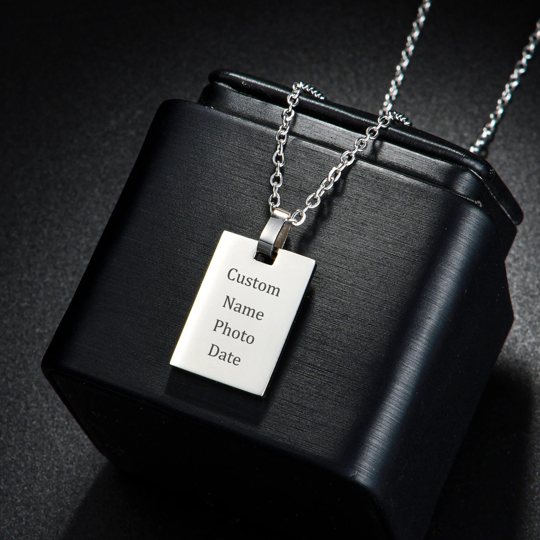 Onlyfans Custom Engrave Name Photo Necklaces for Women Men Stainless Steel Fine Jewelry Personalized Square Pendant Family Gift