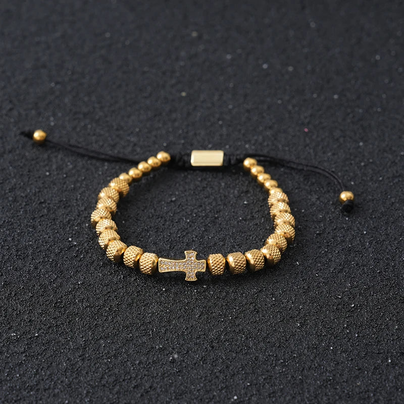 Cross Beaded Bracelet for Men and Women — Stainless Steel