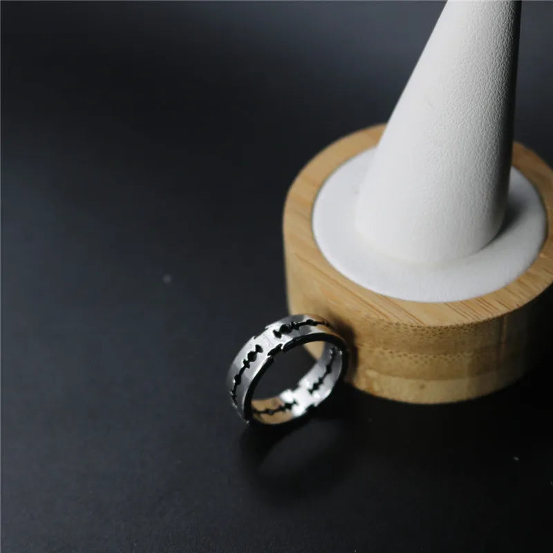 Blade Ring Punk Black Silver Band for Men — Stainless Steel