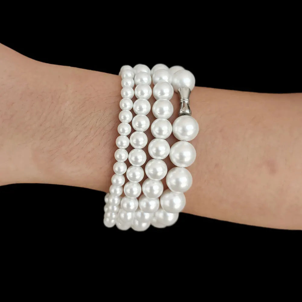 Pearl Bead Bracelet Stainless Steel 6-12MM