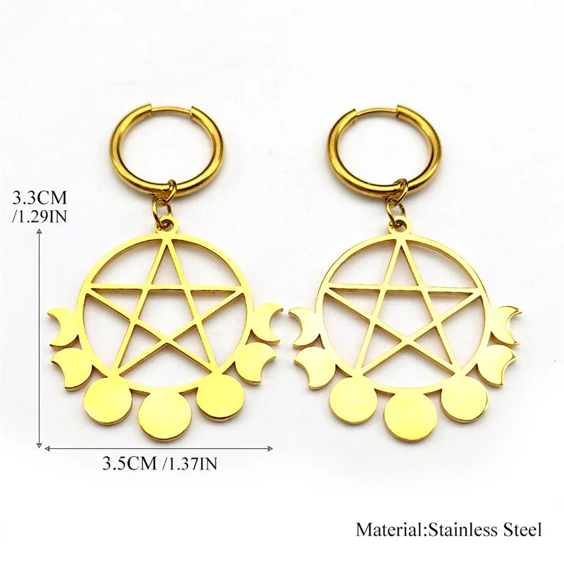 Star Moon Gold Earrings Goth Witchcraft Satan