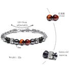 Tiger Eye Beaded Bracelet — Stainless Steel