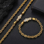 6mm Stainless Steel Rope Chain Necklace With Iced Out CZ Clasp Hip Hop Link For Women/Men