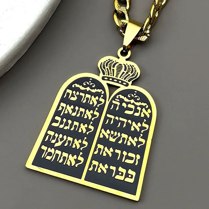 Torah Ten Commandments Pendant Necklace — Gold