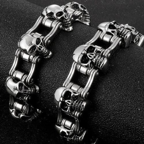 Men's Bike Chain Skull Bracelet Masculine Heavy Stainless Steel Skeleton Head Bracelets Party Accessories for Rapper
