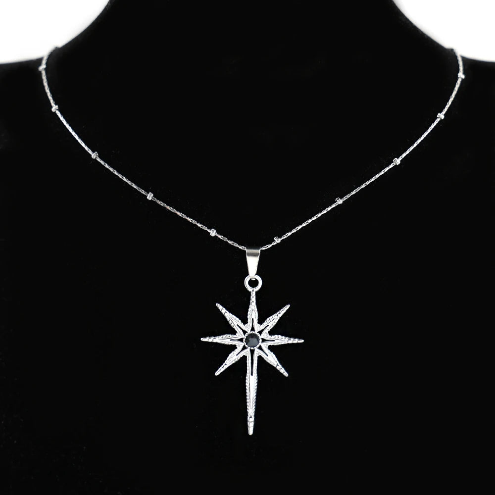 Star of Ishtar Octagram Stone Pendant Necklace — Stainless Steel