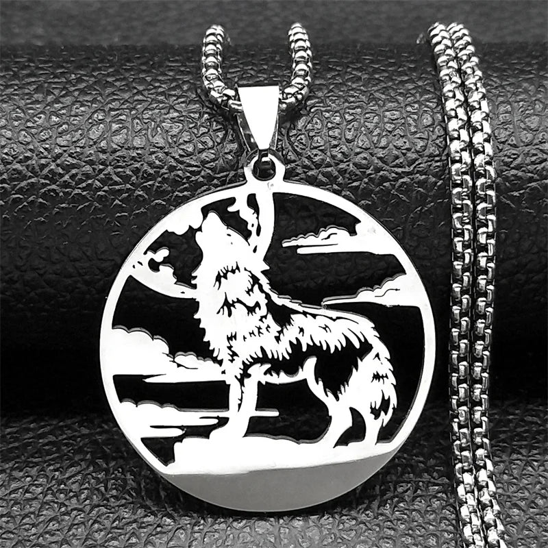 Roar Wolf Crowd Pendant Necklace For Women Men Stainless Steel Gold Silver Color Sky Animal Lover Man Chain Jewelry