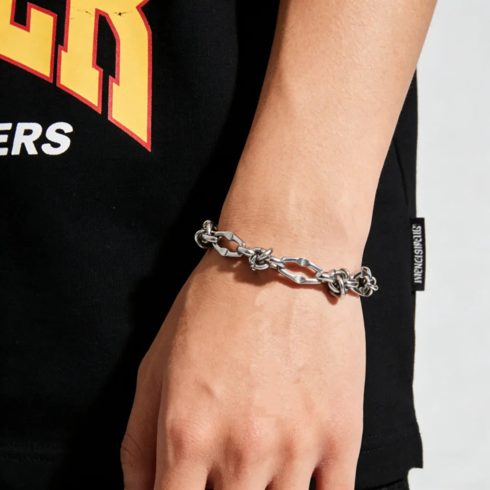 Stainless Steel Water Proof Bracelet for Men Women Irregular Chain Link with Knot Adjustable Extension Chain Trendy