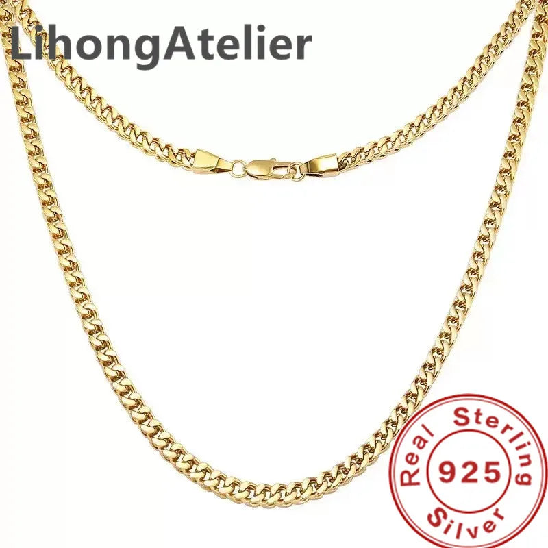 New 925 Sterling Silver Necklace 8mm Cuban NK Necklace Gold Plating Suitable for Men's Jewelry Gift