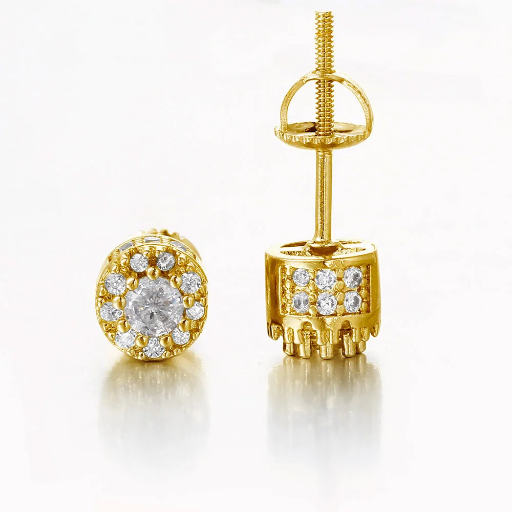 Two-Tone Iced Out Stud Earrings CZ