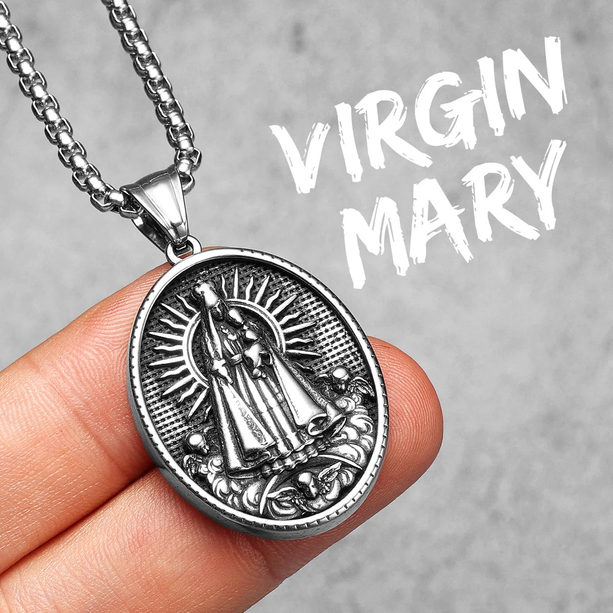 Virgin Mary Cross Pendant — Stainless Steel