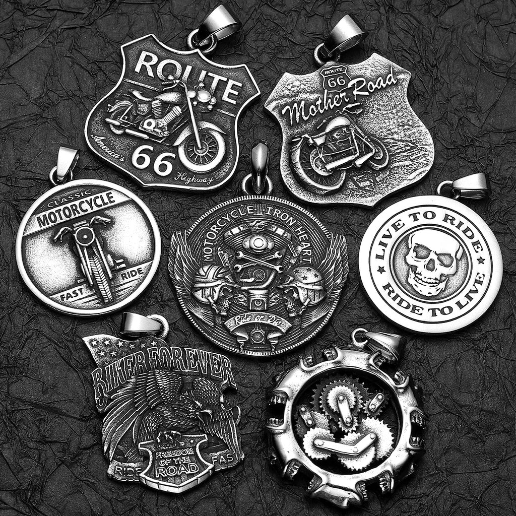 Punk Motorcycle Series Rider Route66 Stainless Steel Men Necklace Pendant Chain New in For Women Fashion Jewelry Gifts Wholesale