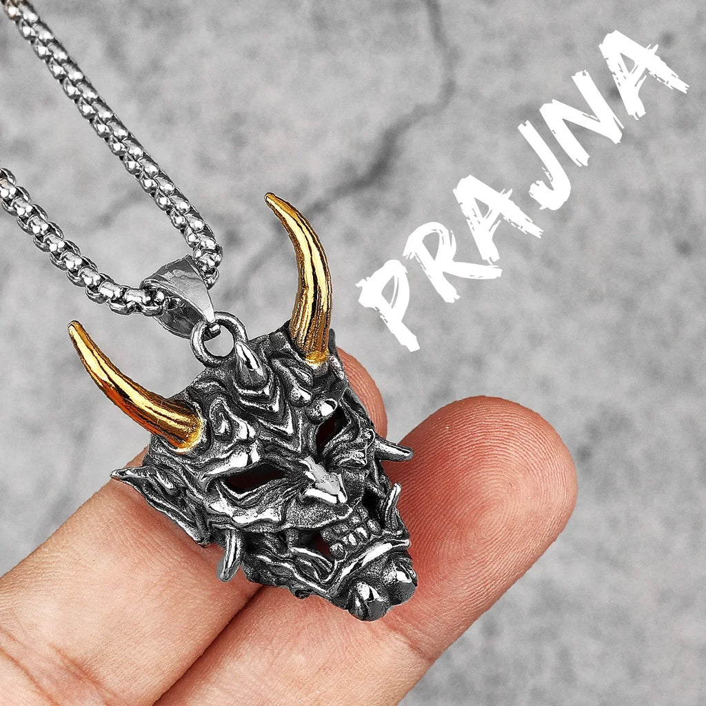Hannya Mask Pendant Necklace — Stainless Steel