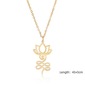 Unalome Lotus Flower Pendant Necklace — Stainless Steel Chain