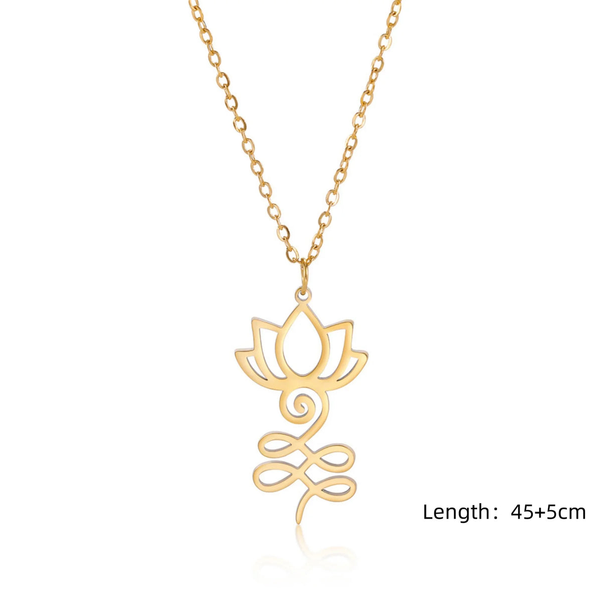 Unalome Lotus Flower Pendant Necklace — Stainless Steel Chain