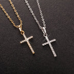 Fashion Gold Silver Crystal Christian Jesus Cross Pendant Necklaces Women New Clavicle Chain Necklace Collar Jewelry Gift