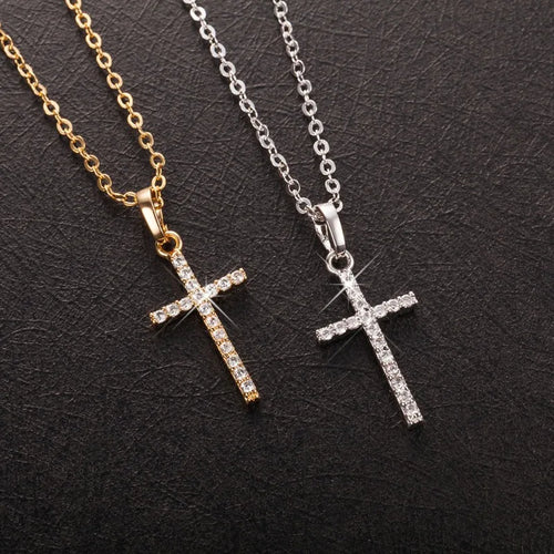 Cross Iced Out Two-tone Crystal Pendant Necklace