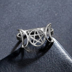 Triple Moon Pentagram Signet Ring — Stainless Steel