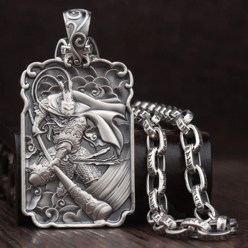 Monkey King Buddha Pendant Necklace for Men — Black-Tone