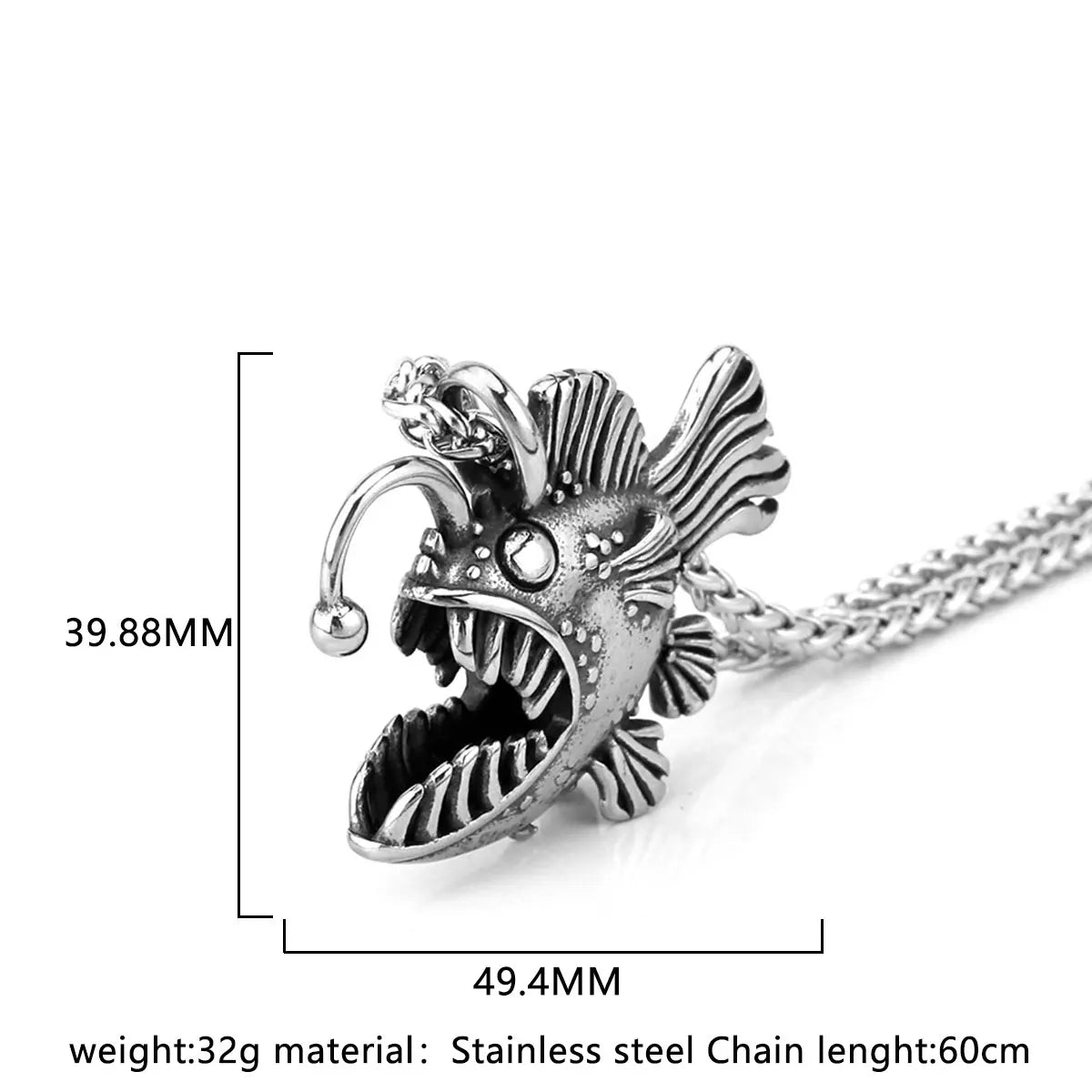 Creative Design Anglerfish Stainless Steel Pendant Necklace Men Women Personalty Imitation Animal