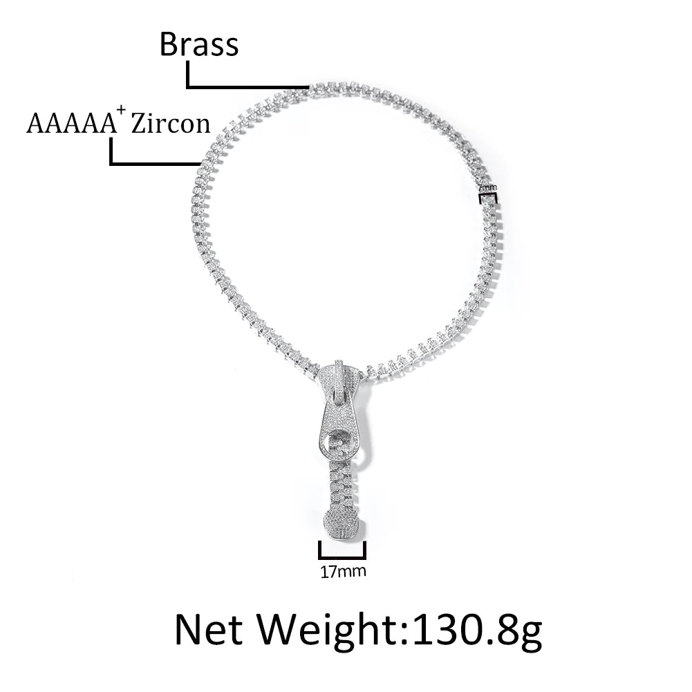 Iced Out Zipper Necklace — Two-Tone CZ Pave, 28 Inch
