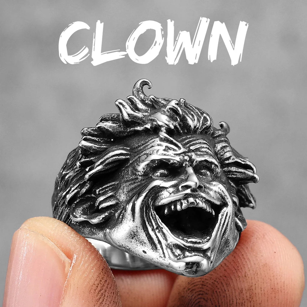 Clown Portrait Ring Stainless Steel Gothic